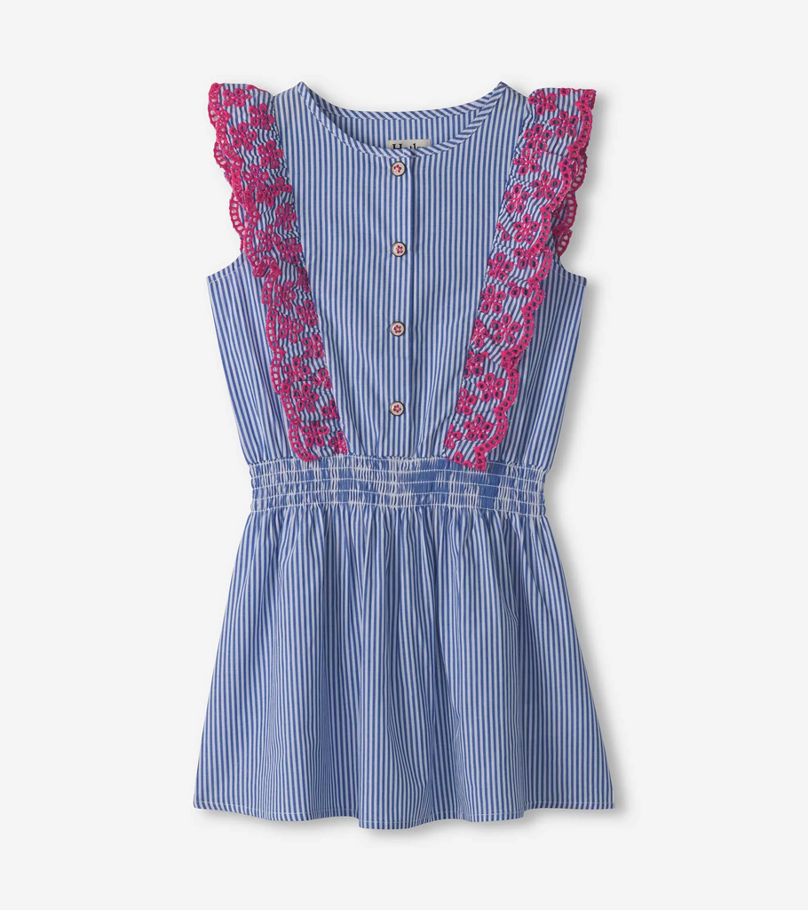 Girls Pinstripe Ruffle Dress