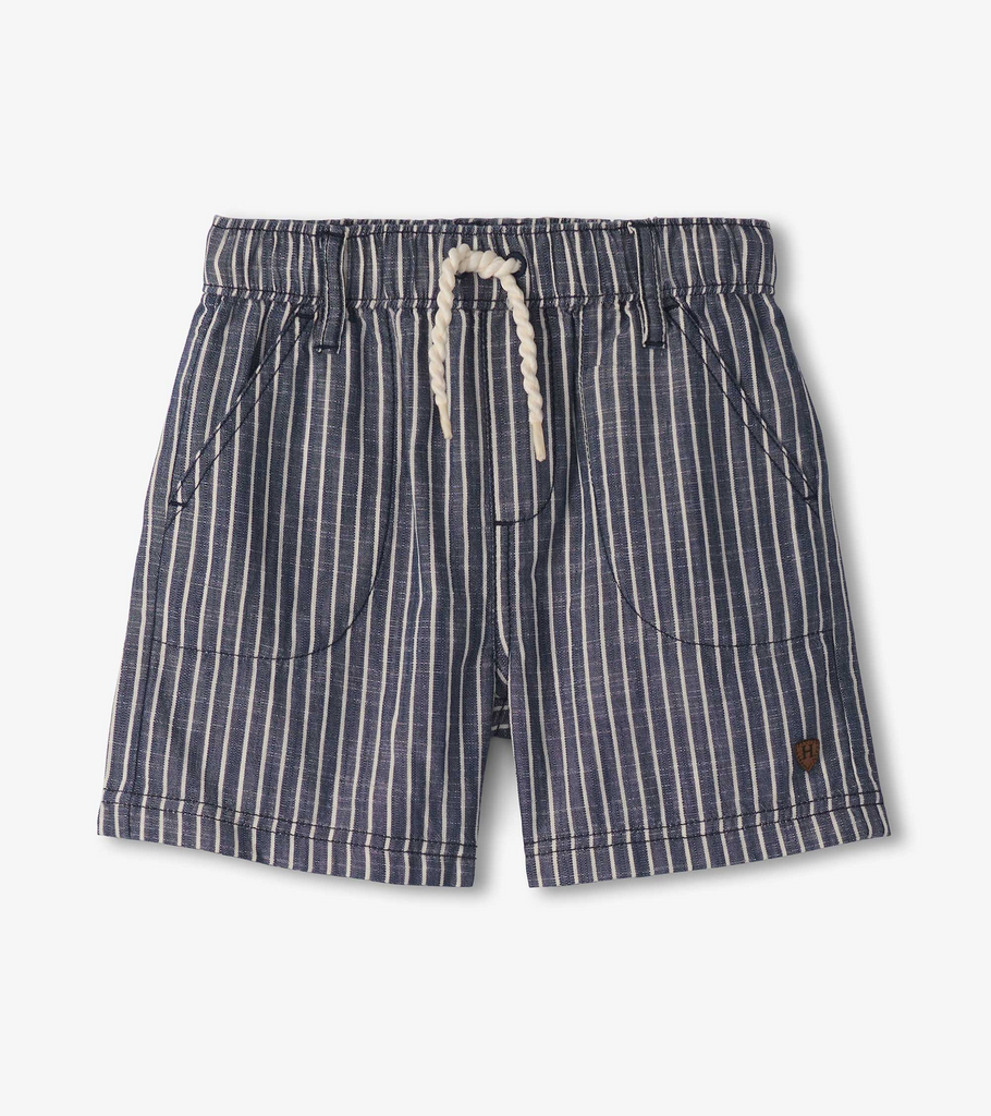 Boys Dark Blue Stripes Woven Shorts