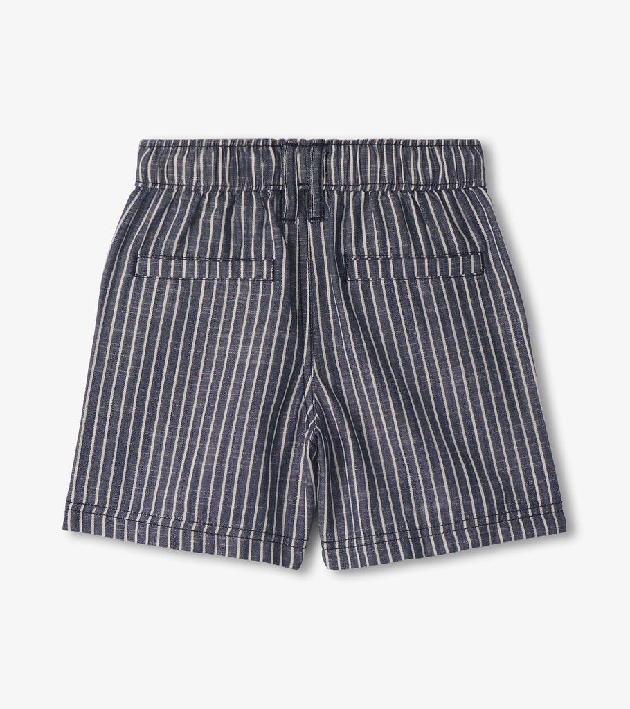 Boys Dark Blue Stripes Woven Shorts