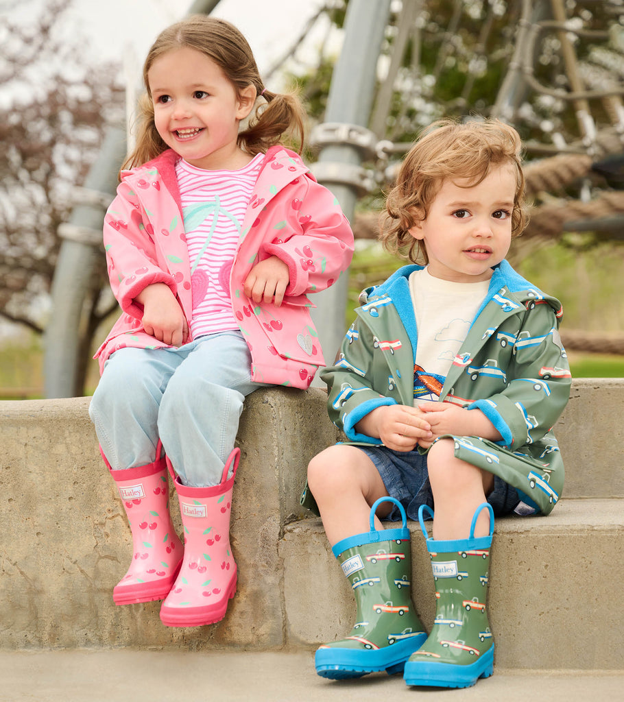 Toddler Girls Cherries Button-Up Raincoat