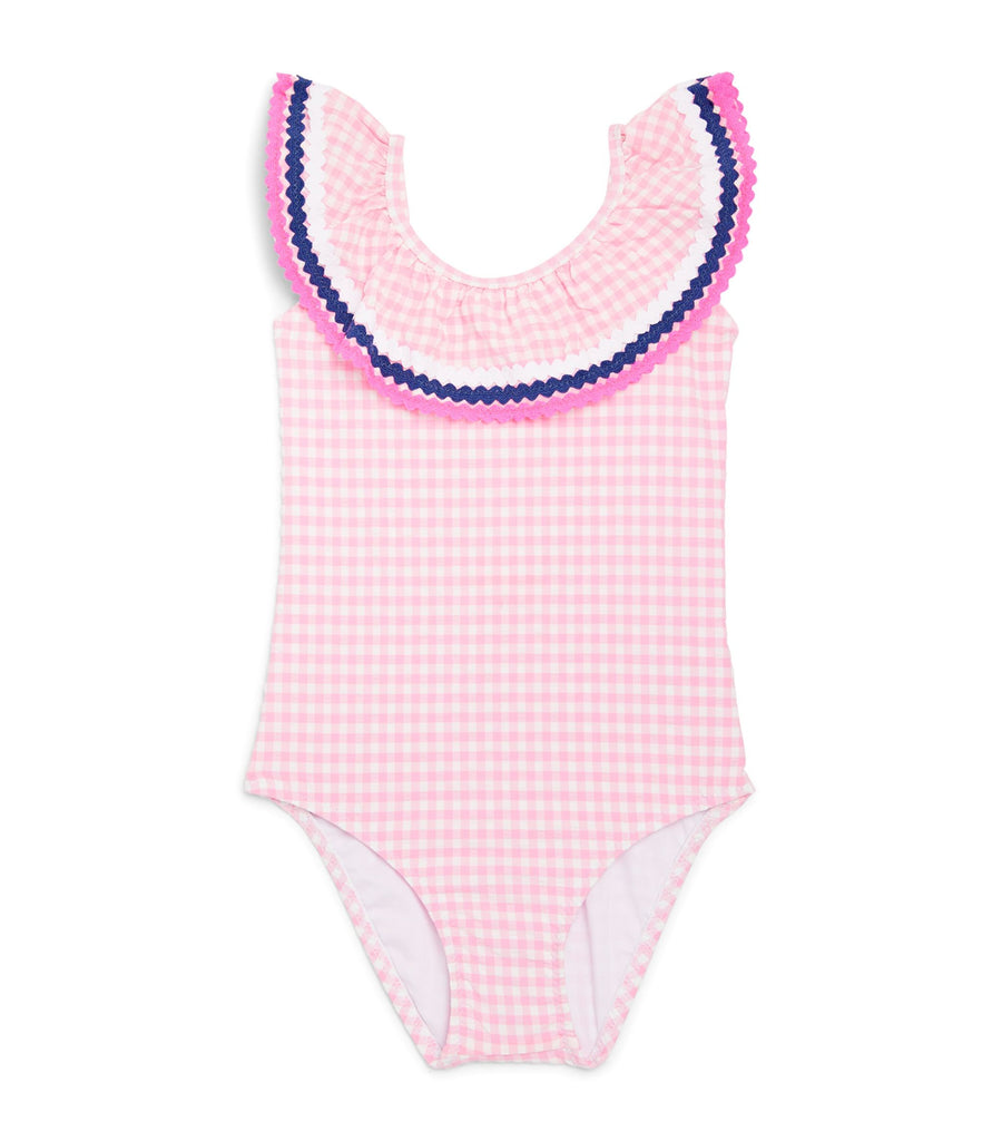 Girls Pink Gingham Frill Swimsuit