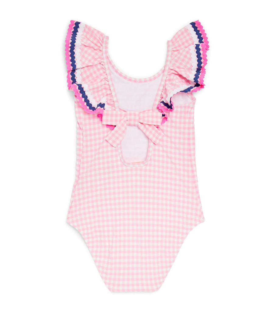 Girls Pink Gingham Frill Swimsuit