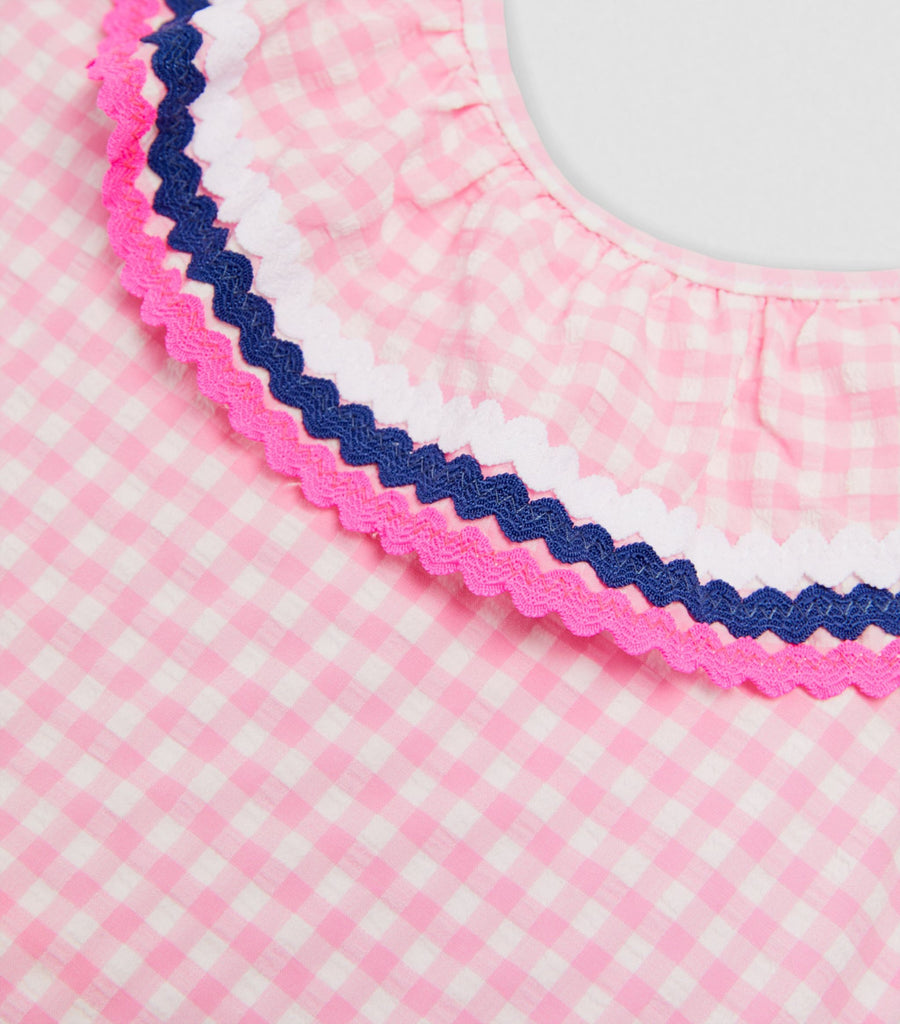 Girls Pink Gingham Frill Swimsuit